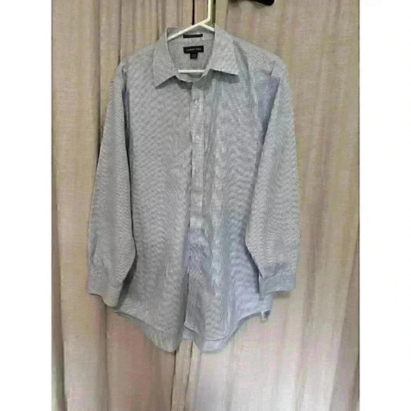 Lands’ End mens blue pinstripe checkered button up size 16.5 x 33 X-Large - Picture 1 of 8